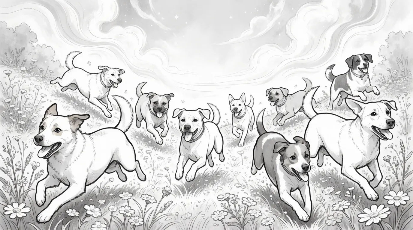 Dogs in field with flowers