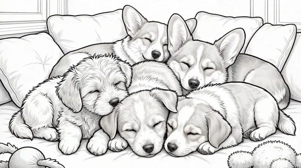 Puppy pile snuggle time