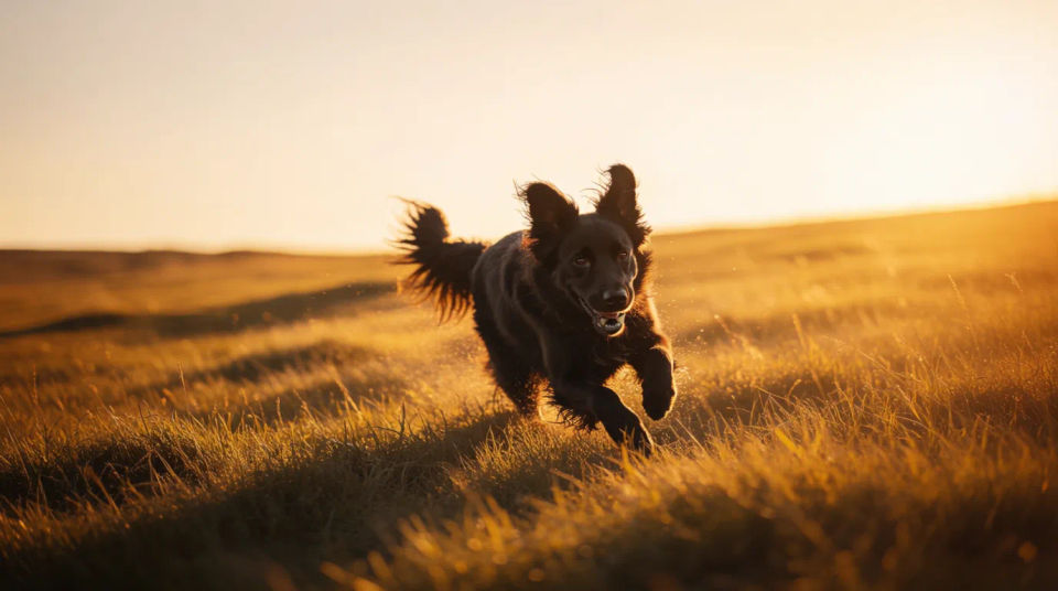 Hund rennt über Feld