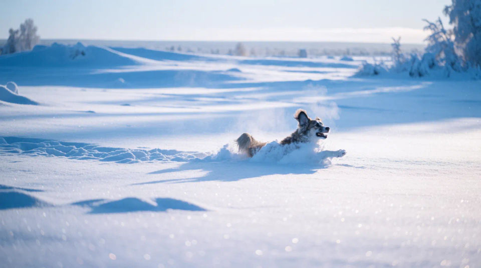 Hund im Winterschnee