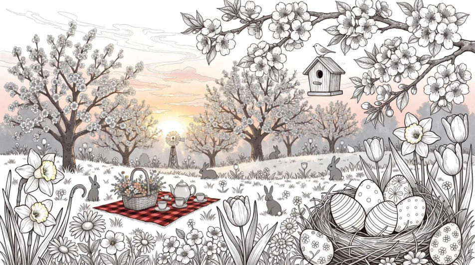 Sunrise over spring landscape