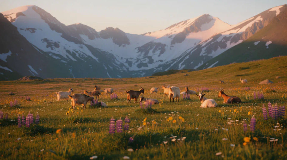 Alpenwiese in der Dämmerung