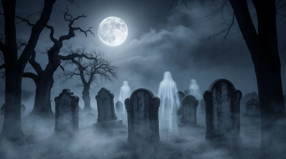 Haunted graveyard scene
