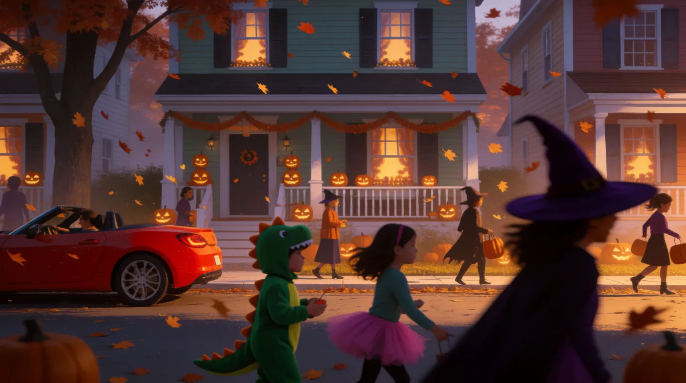 Autumn street at dusk