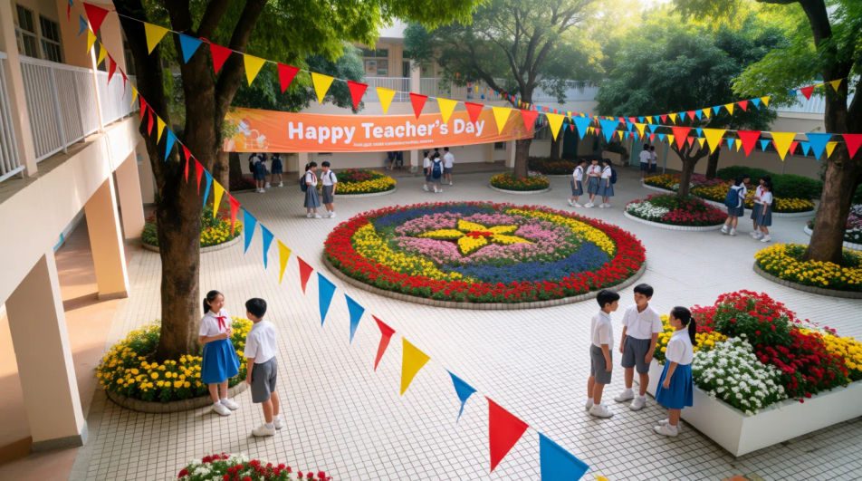 School courtyard flowers