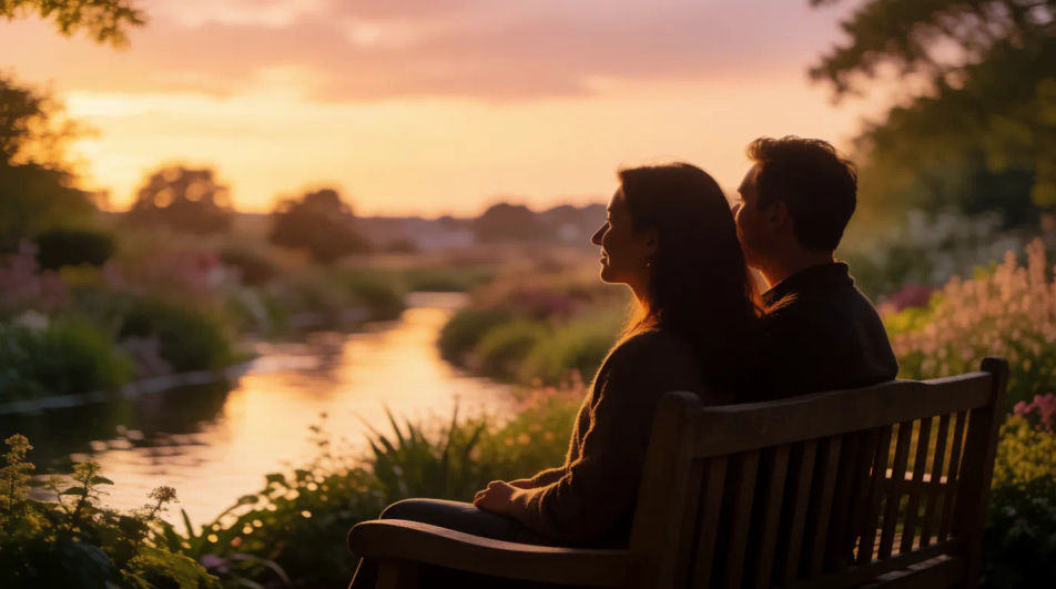 Park bench at sunset