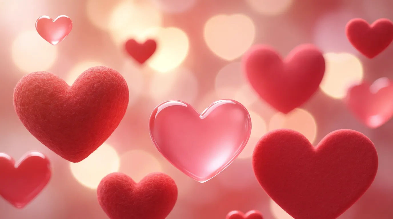 Floating hearts in light