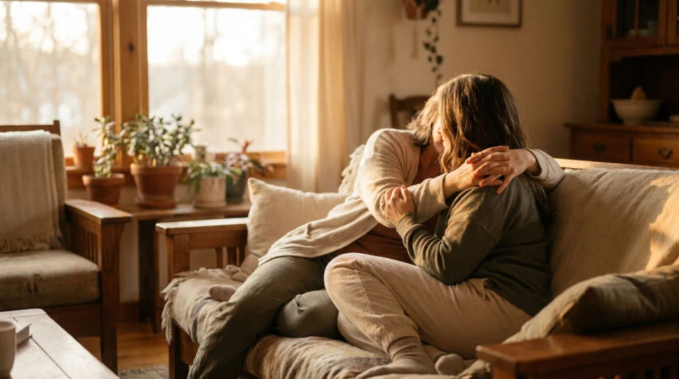 Comfort embrace moment