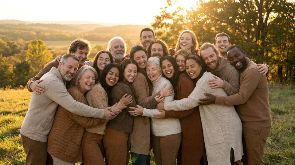 Group hugging moment