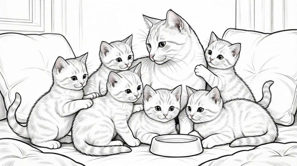 Kitten family group