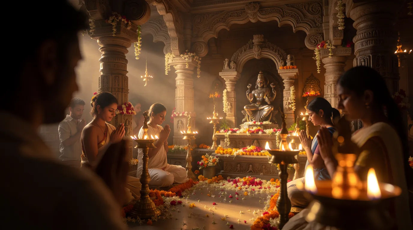 Temple chamber with worshippers