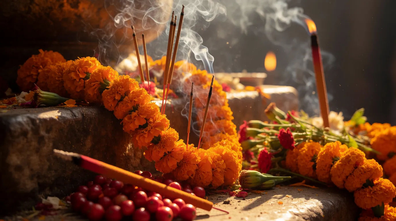 Incense and flower offering