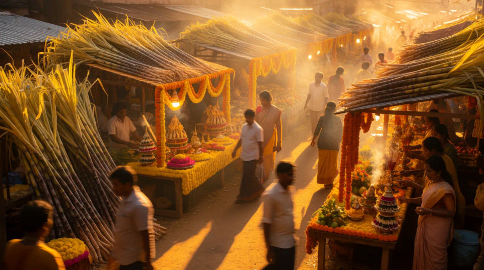 Harvest market at golden hour