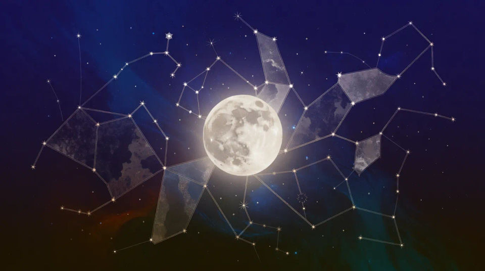 Moon with constellation lines