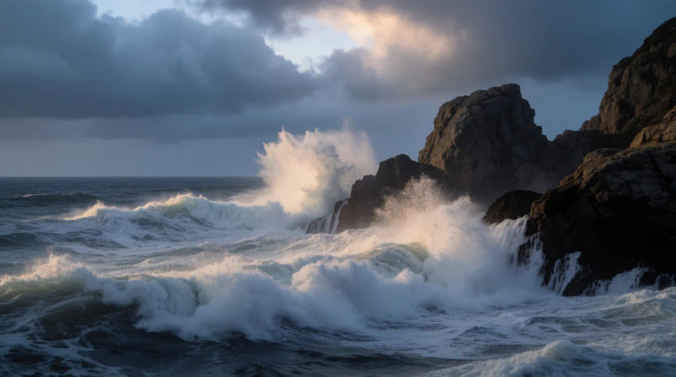 Rocky coastline waves