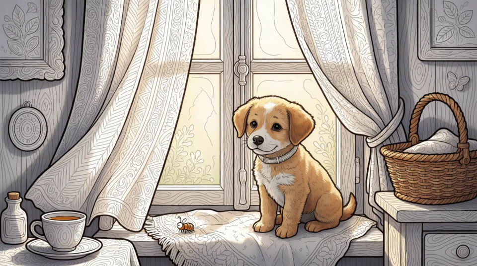 Puppy by the window