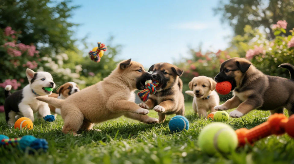 Caos de juego entre cachorros
