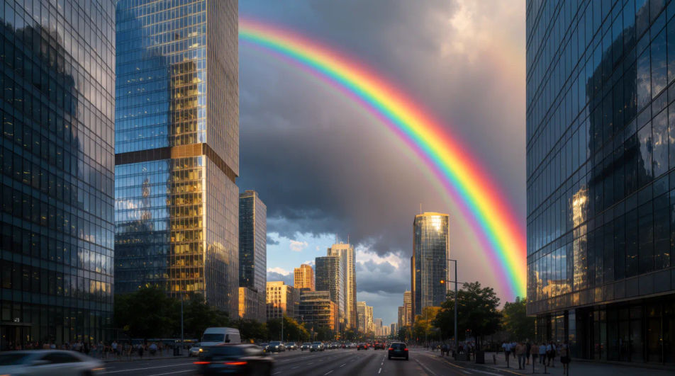 Rainbow in city