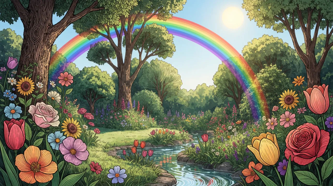 Rainbow in a garden
