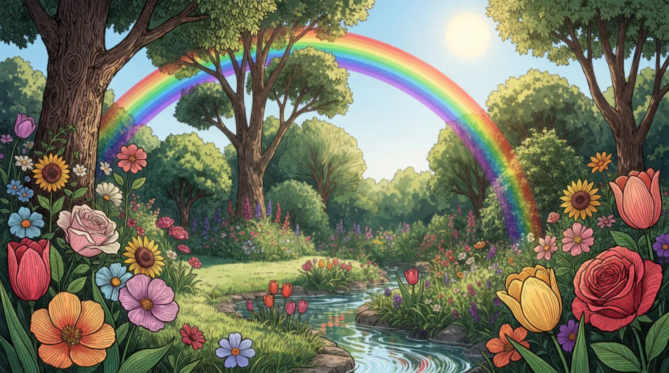 Rainbow in a garden