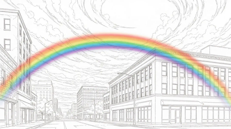 Rainbow over a city