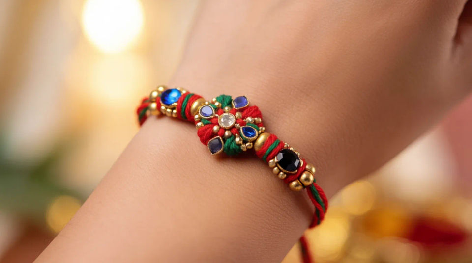 Close-up of sacred rakhi thread