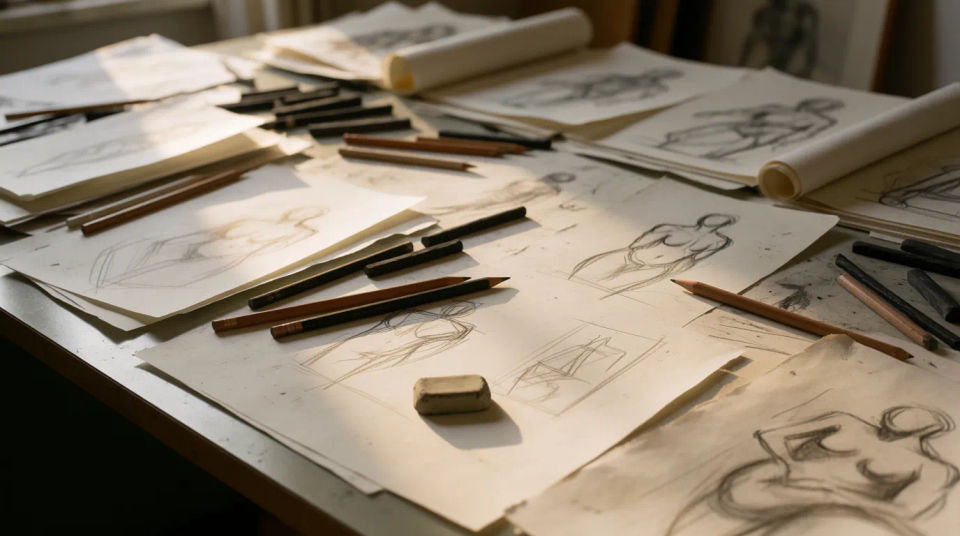 Studio desk with studies