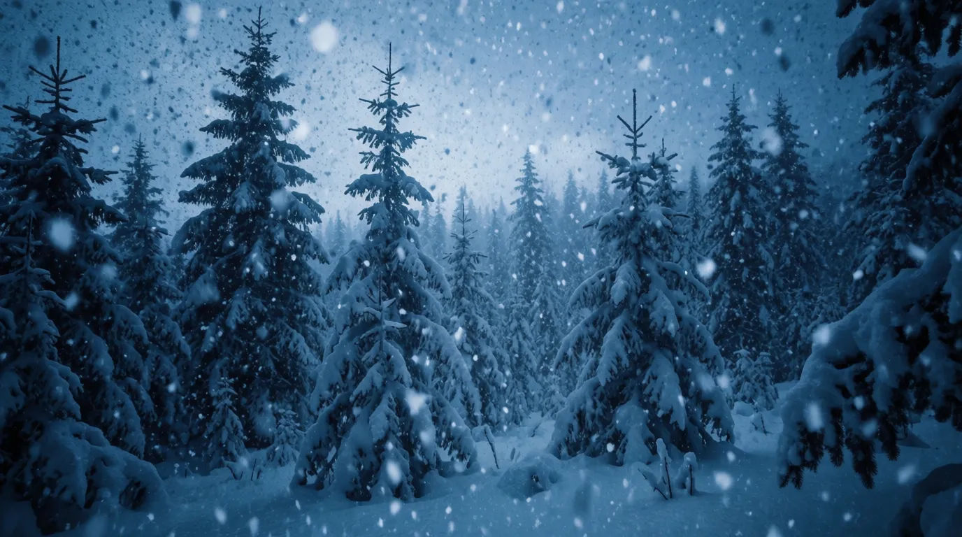 Snowfall in forest
