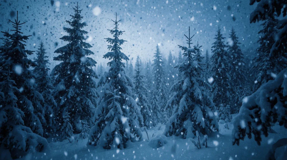 Snowfall in forest