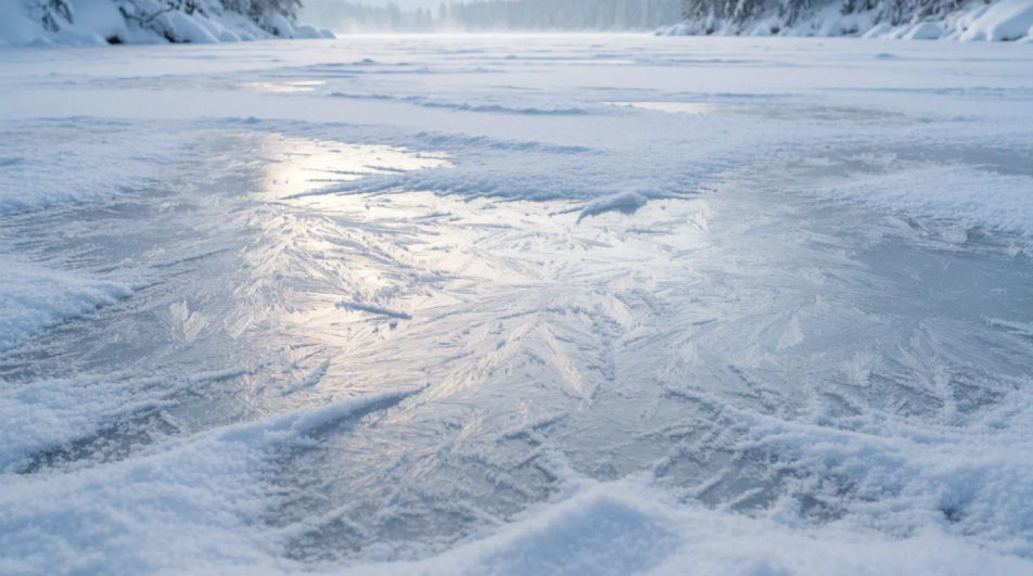 Icy frozen lake surface