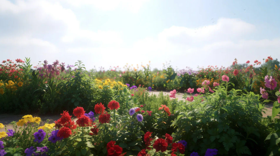 Lush garden in midday light
