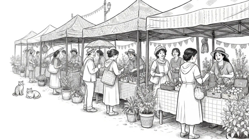 Outdoor market stalls