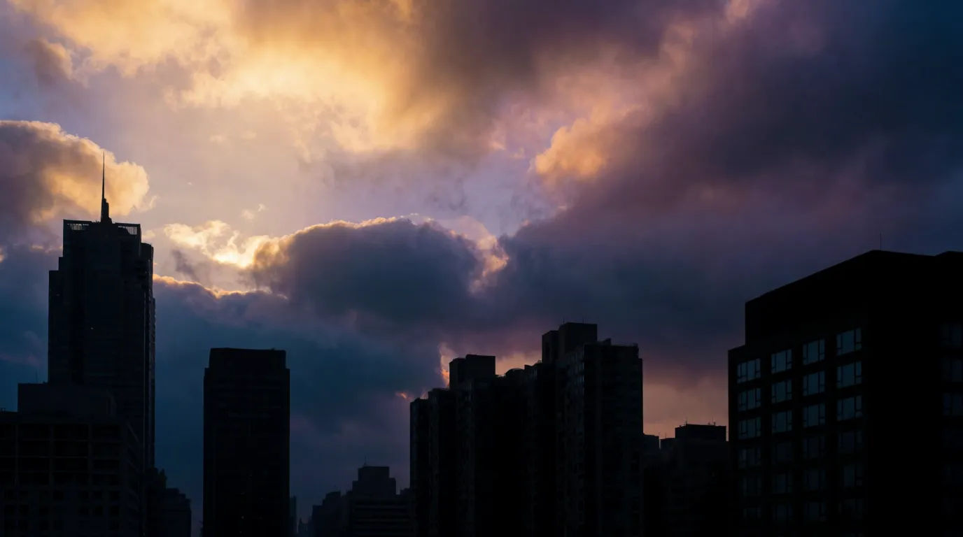 City skyline sunset