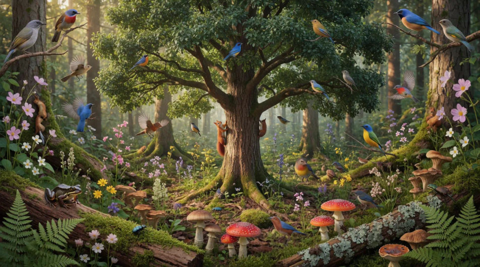 Tree with animals and plants