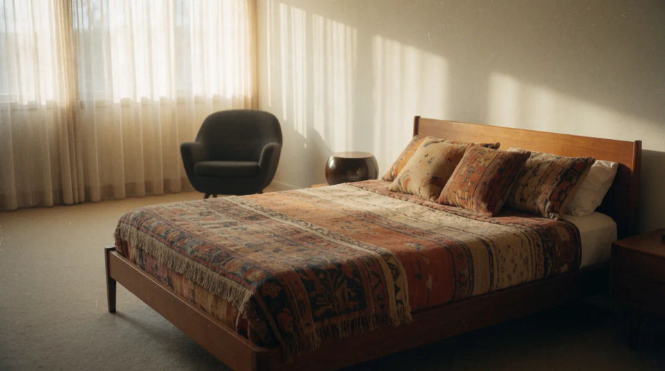 Mid-Century-Schlafzimmer im Nachmittagslicht