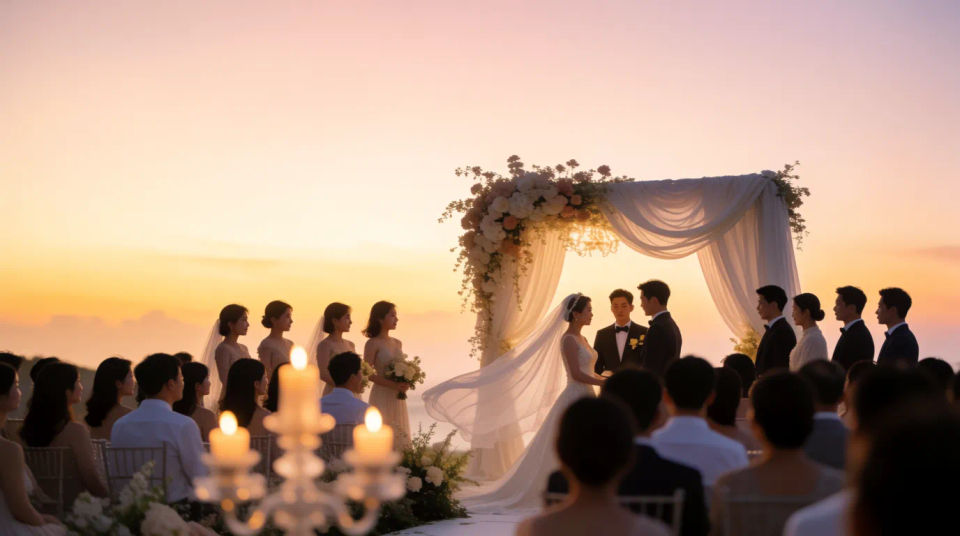 Ceremonia al aire libre al atardecer