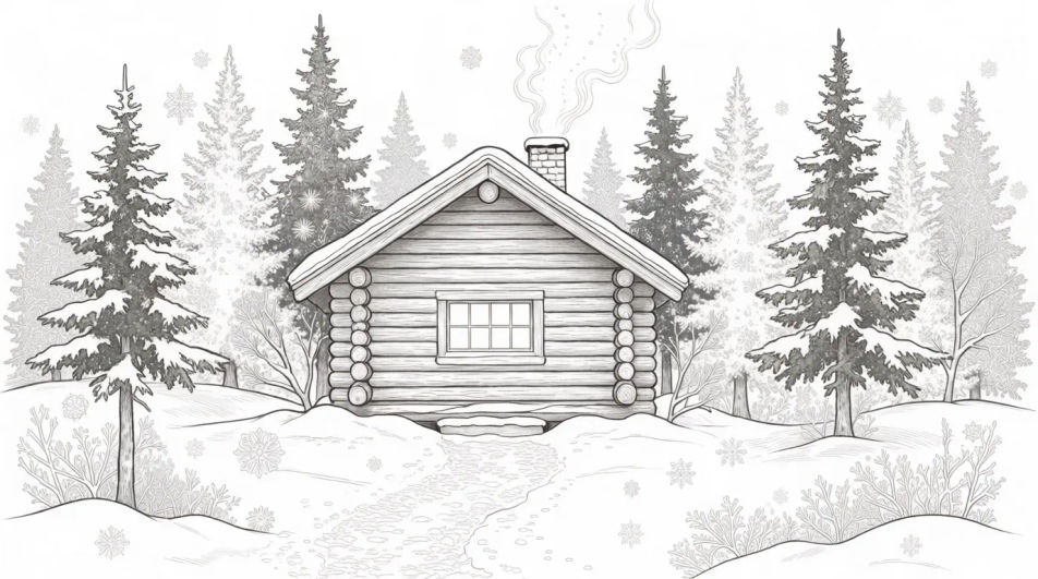 Winter cabin scene