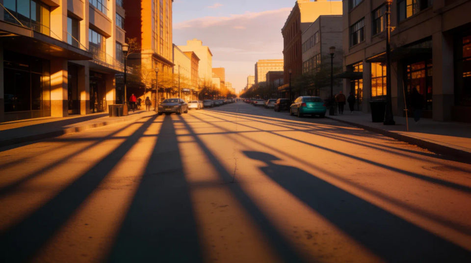 Straße zur goldenen Stunde