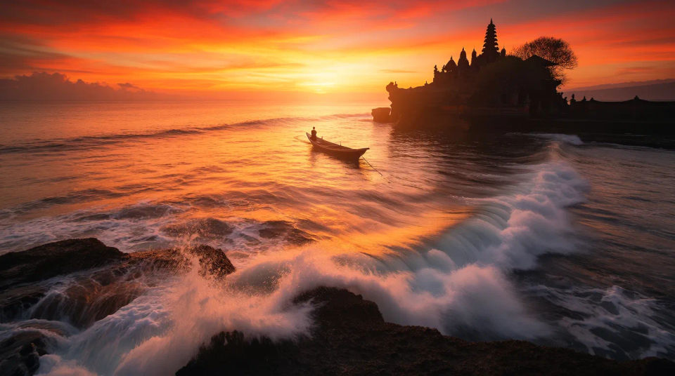 Templo marino al atardecer