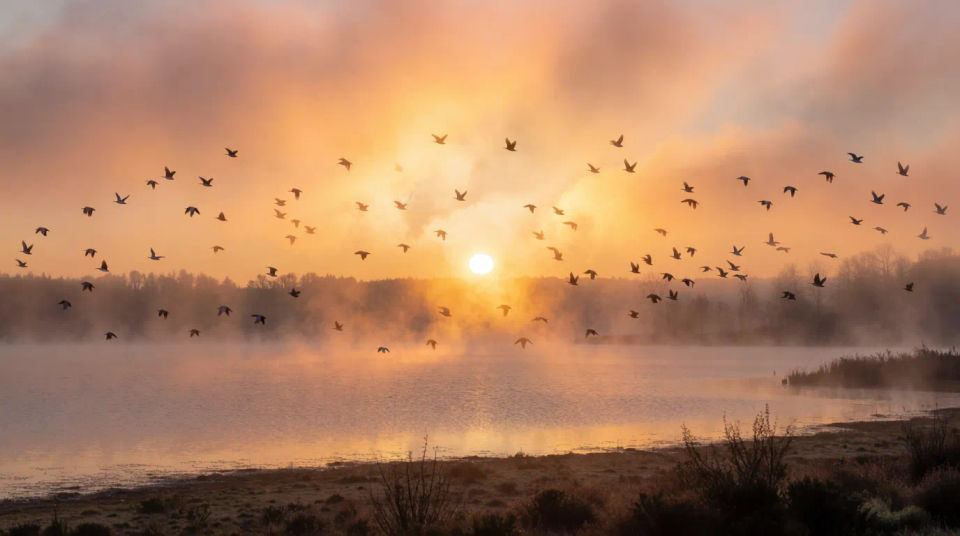 Bandada al amanecer