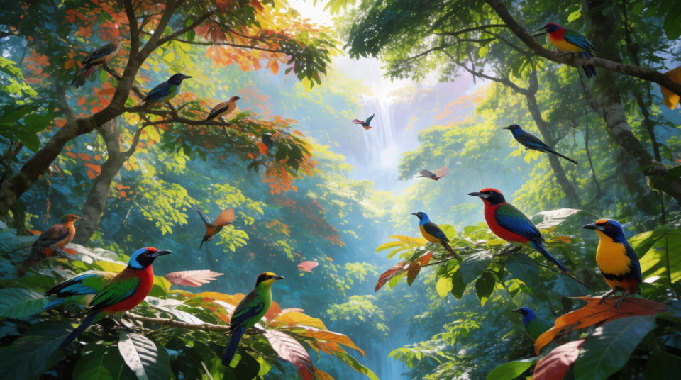 Pájaros en la copa del bosque
