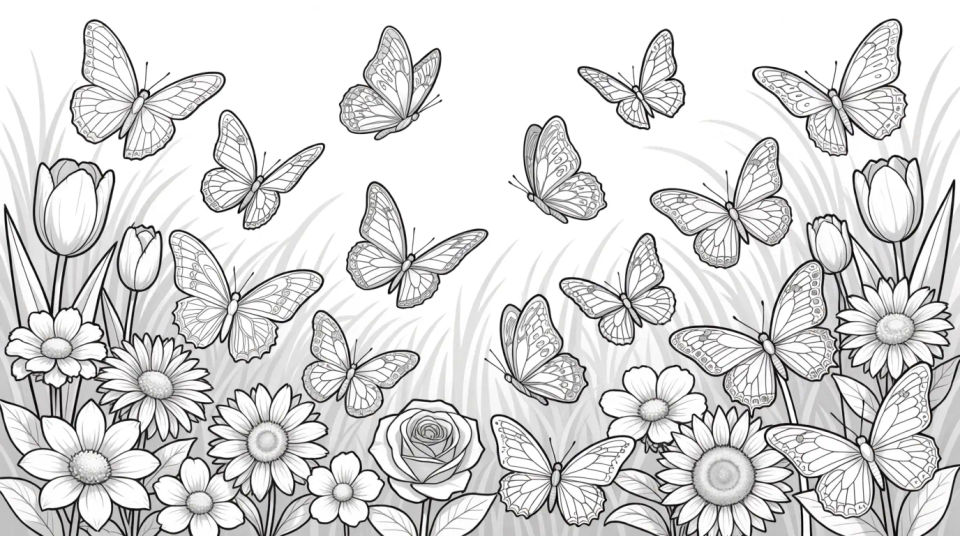 Butterfly garden scene