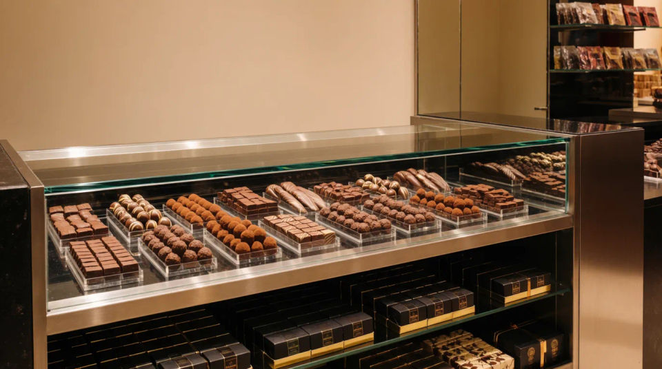 Vitrina de tienda de chocolate
