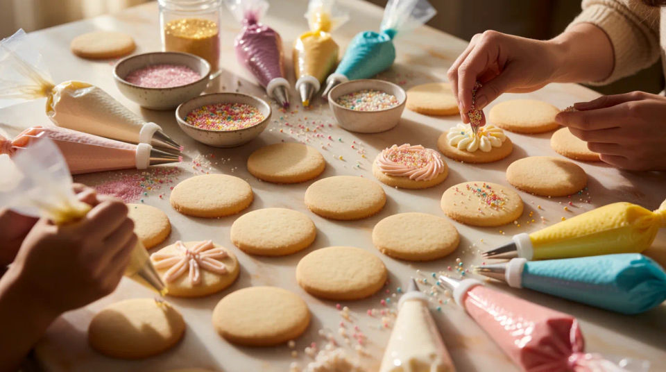 Mesa de decoración de galletas