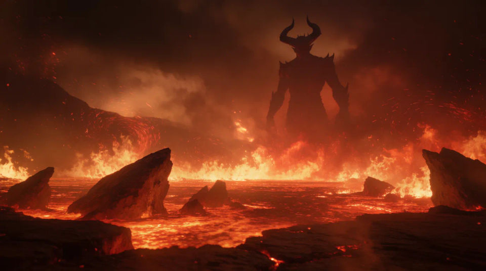 El diablo emerge del fuego infernal