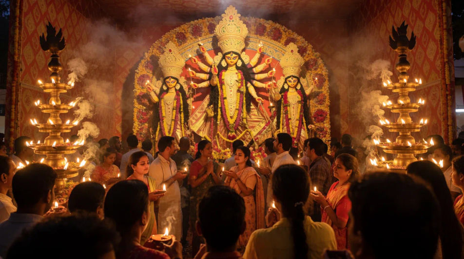 Aarti before the goddess