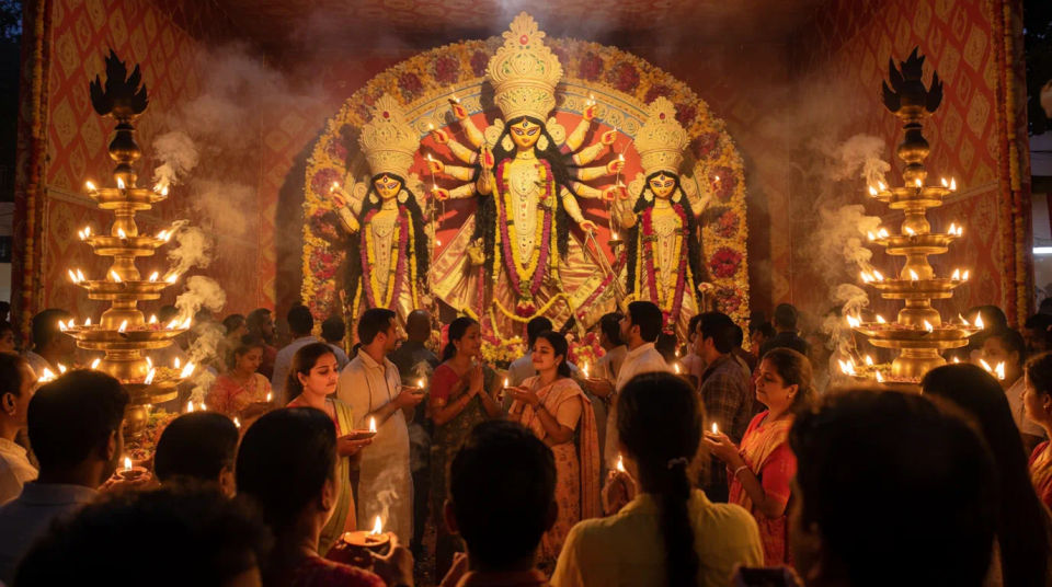 Aarti before the goddess