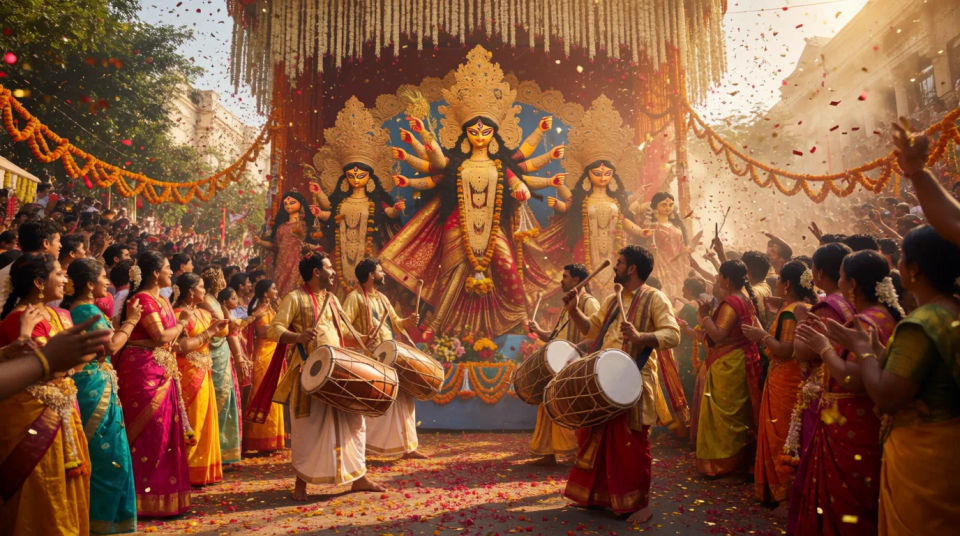 Durga procession wide