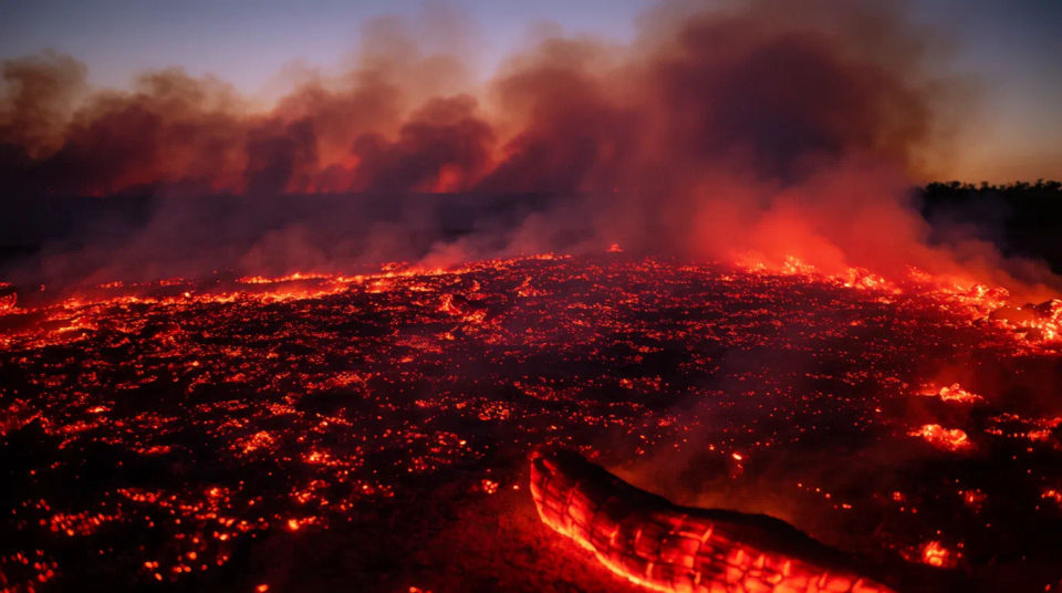 Campo de brasas tras el fuego