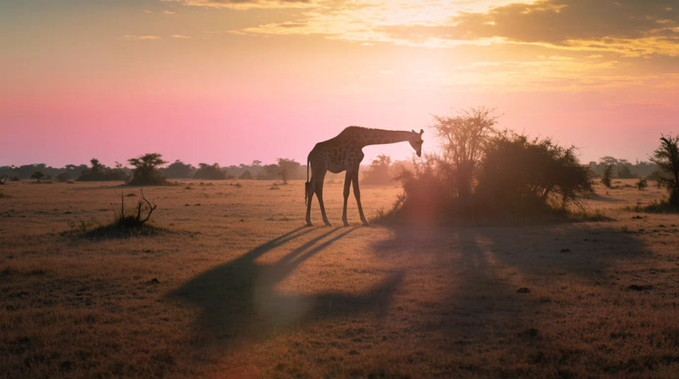 Jirafa al amanecer